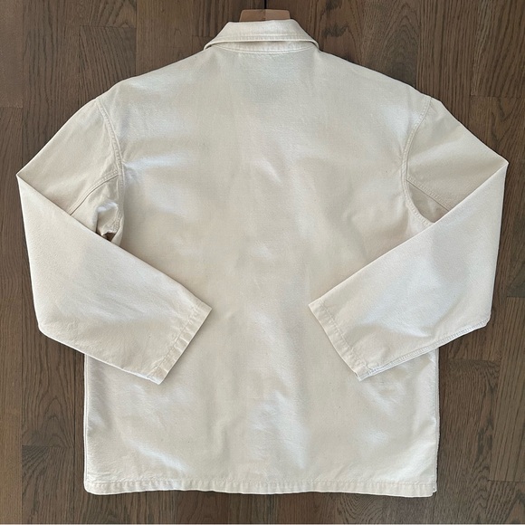 Caron Callahan Canvas Cotton Long Sleeve Chore Jacket Natural Cream Size Small - Picture 8 of 8